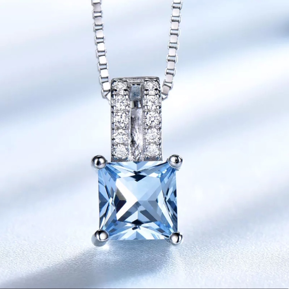 π Sterling Silver 925 Blue Topaz CZ Necklace